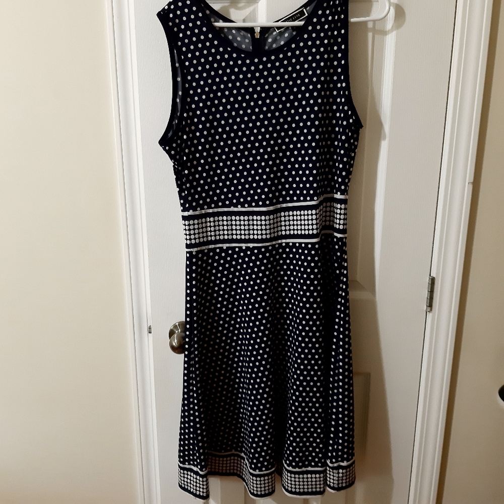 Stylish Navy and White Polka Dot Midi Dress